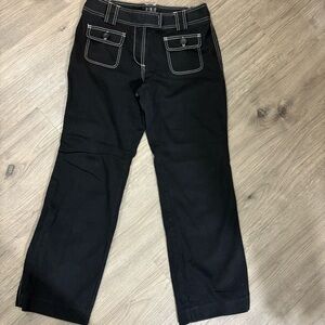 INC International Concepts Sz 12P Black Jeans Pant Bootcut White Contrast Stitch